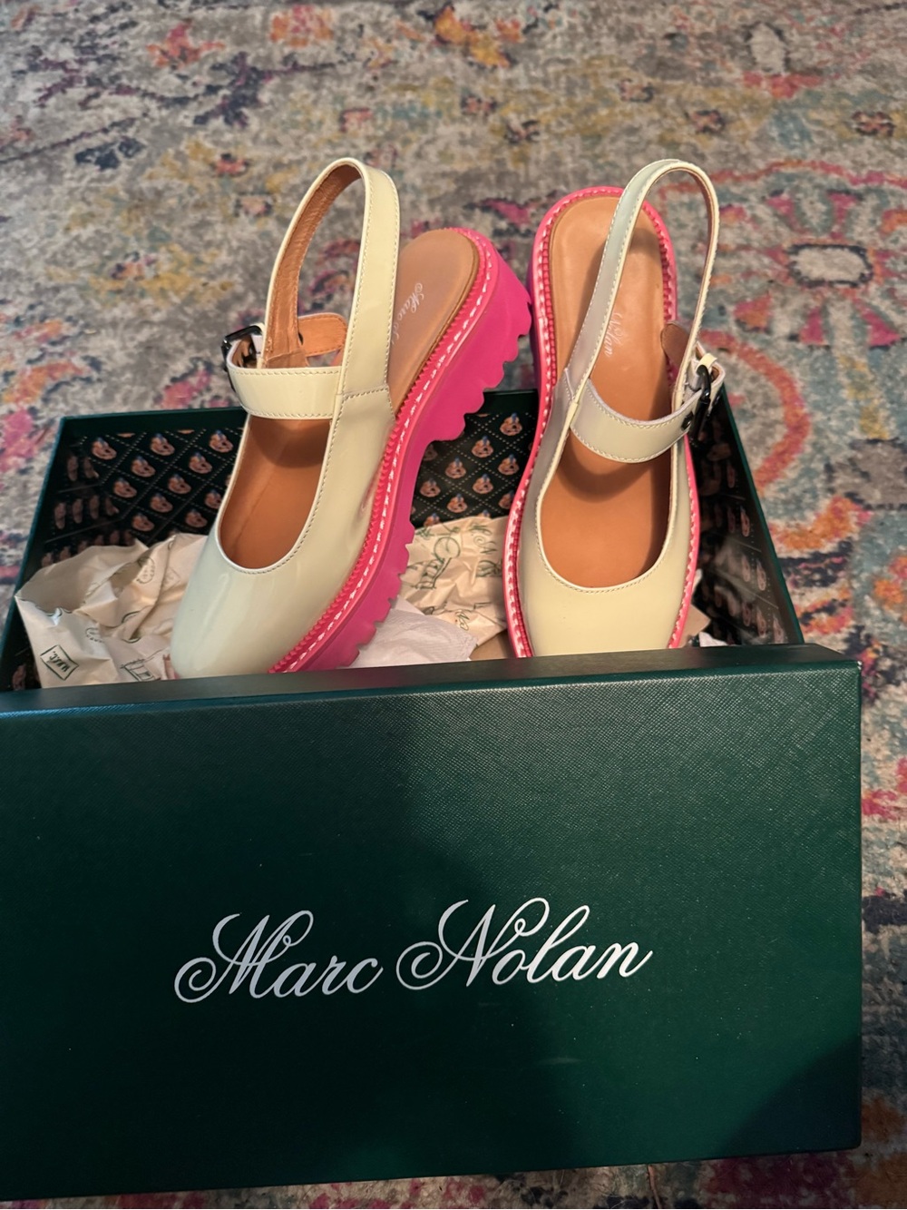 Cream Slingback Mary Jane with Pink Lug Sole